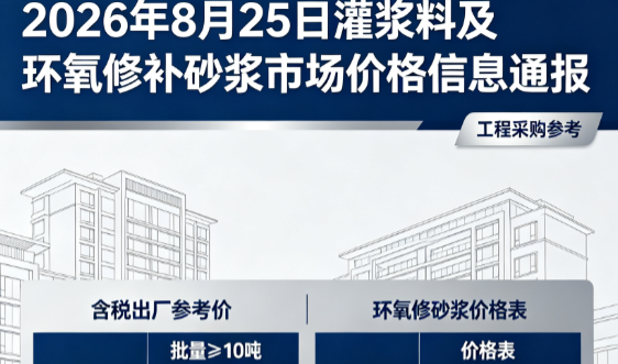 港北2026年8月25日灌浆料及环氧修补砂浆市场价格信息通报